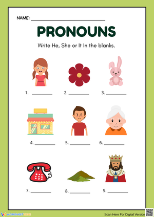 Write He, She, or It Pronoun Worksheet