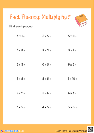 Fact Fluency Worksheet: Multiply by 5