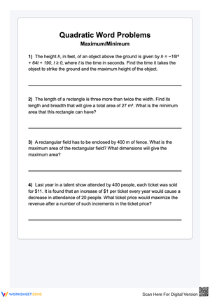 Quadratic Word Problems – Maximum_Minimum