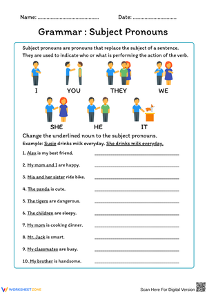 Grammar: Subject Pronouns Worksheet