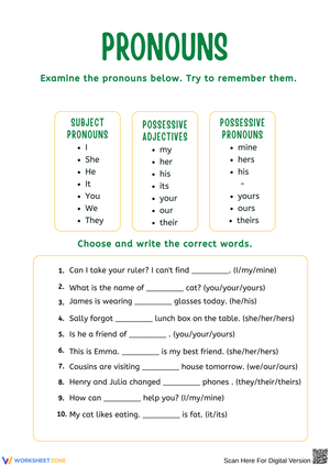 Pronouns and Possessives Practice Worksheet