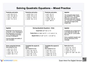 Solving Quadratic Equations – Mixed Practice