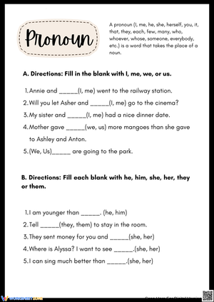 Pronoun Fill-in-the-Blank Worksheet