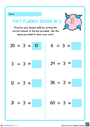 Fact Fluency: Divide by 3 Worksheet