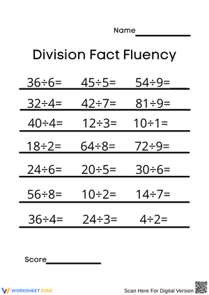 Division Fact Fluency Worksheet