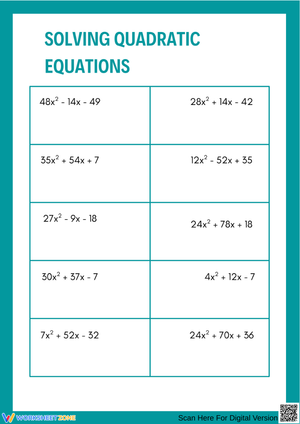 Solving Quadratic Equations: Advanced Factoring Practice Worksheet