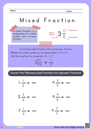 Mixed Fractions to Improper Fractions Worksheet