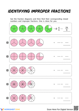 Improper Fractions Identification Worksheet