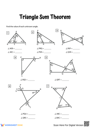 Triangle Sum Theorem – Find Unknown Angle Measures
