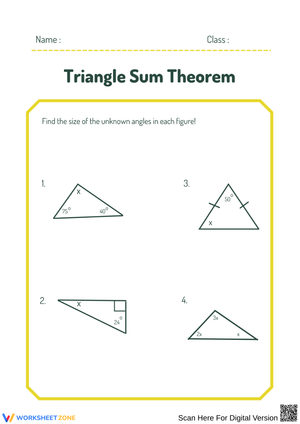 Triangle Sum Theorem – Solve for Unknown Angles