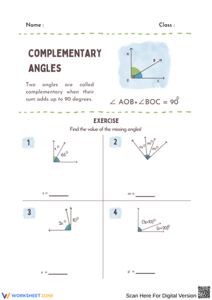 Complementary Angles Practice Worksheet
