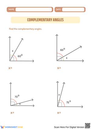 Complementary Angles Practice Worksheet