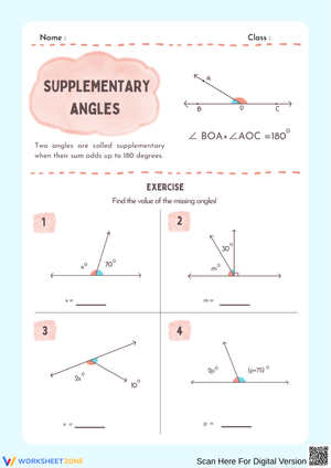 Supplementary Angles Practice Worksheet