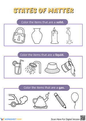 States of Matter: Identify Solids, Liquids, and Gases Worksheet