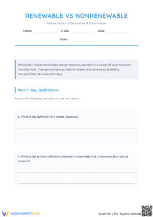 Renewable vs Nonrenewable Energy Resources Worksheet