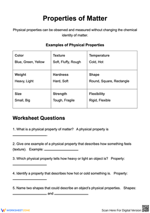Properties of Matter Worksheet