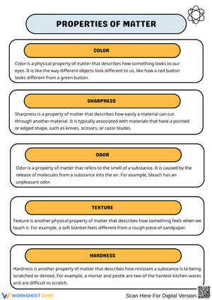 Properties of Matter: Describing Materials Worksheet