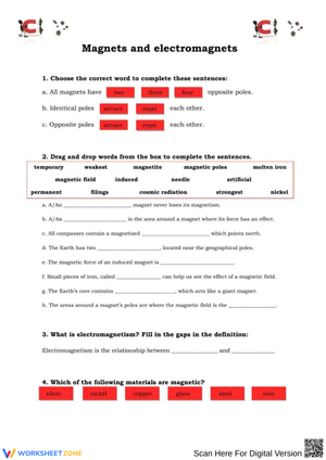 Magnets and Electromagnets Worksheet