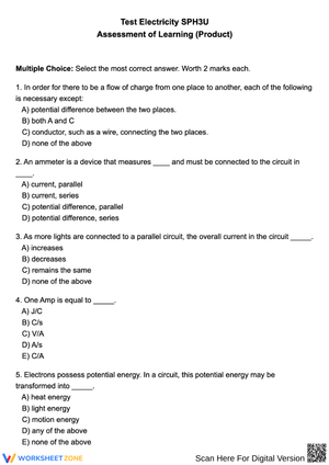 Electricity SPH3U Test - Multiple Choice Questions