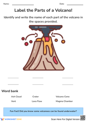 Label the Parts of a Volcano Worksheet