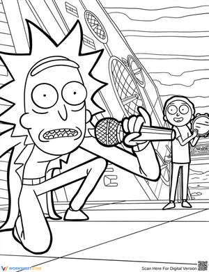 Rick and Morty - With a Microphone Coloring Page
