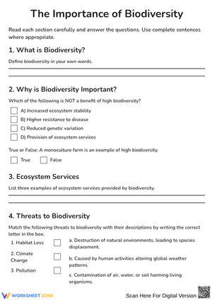The Importance of Biodiversity Worksheet