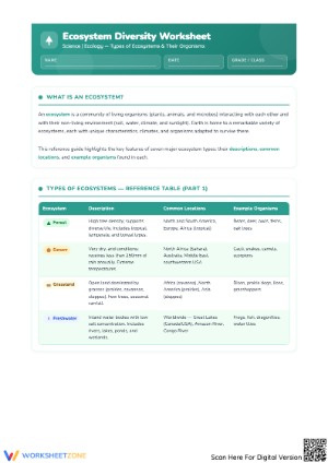 Ecosystem, Biodiversity, and Energy Pyramid Worksheets