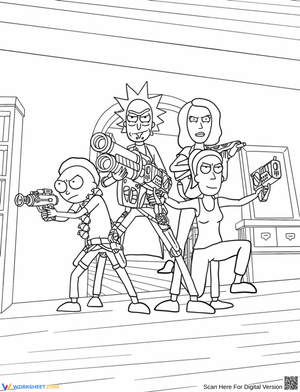 Rick and Morty - Family Guns Out Coloring Page