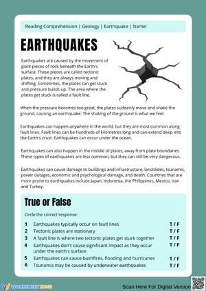 Earthquakes Reading Comprehension Worksheet