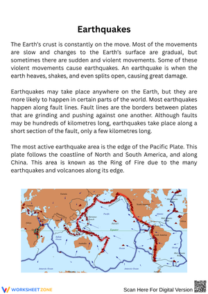 Earthquakes Reading Comprehension Worksheet