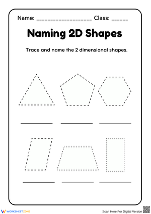 Naming 2D Shapes Worksheet – Trace and Identify Polygons