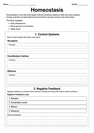 Homeostasis Worksheet | Essential Grade 5-8 Science