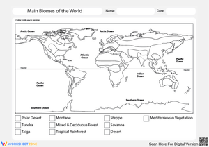 Main Biomes of the World Coloring Map Worksheet