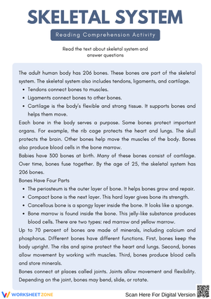Skeletal System Reading Comprehension Worksheet
