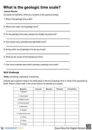 Geologic Time Scale Review Worksheet