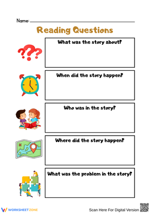 Reading Questions Worksheet for Story Comprehension