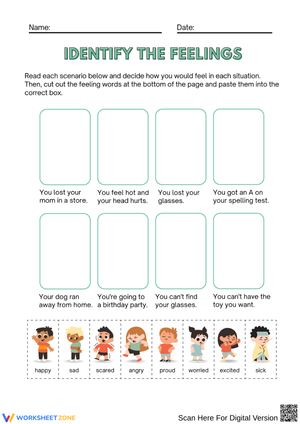 Identify the Feelings: Cut and Paste Emotions Worksheet