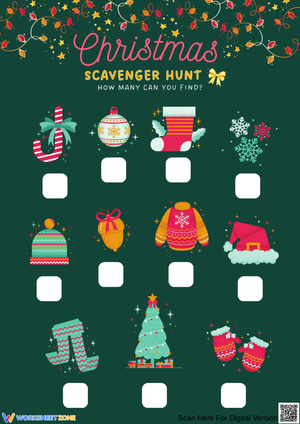 Christmas Scavenger Hunt Worksheet for Kids