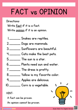 Understanding Fact vs Opinion Worksheet