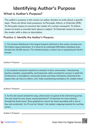 Identifying Author’s Purpose (PIE) Practice Worksheet