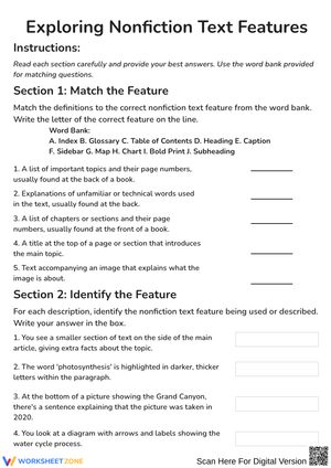 Exploring Nonfiction Text Features Matching Worksheet