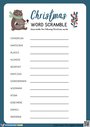 Festive Christmas Word Scramble Activity Sheet