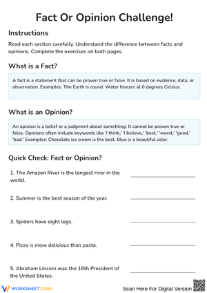 Fact or Opinion Challenge Worksheet