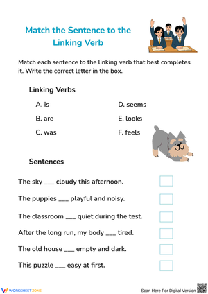 Linking Verbs Sentence Matching Activity