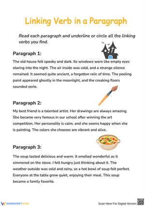 Finding Linking Verbs in a Paragraph Worksheet