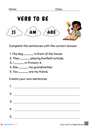 Verb To Be Worksheet: Is, Am, Are Practice