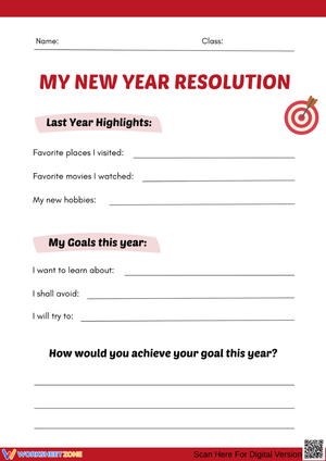 My New Year Resolution Worksheet for Kids