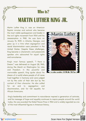 Martin Luther King Jr. "Who Is?" Reading Worksheet