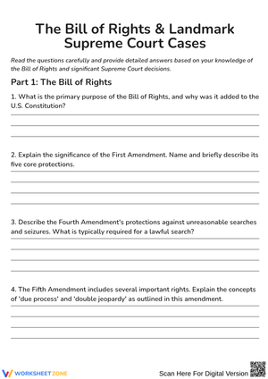The Bill of Rights & Landmark Supreme Court Cases Worksheet