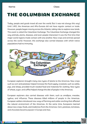 Columbian Exchange Reading Worksheet